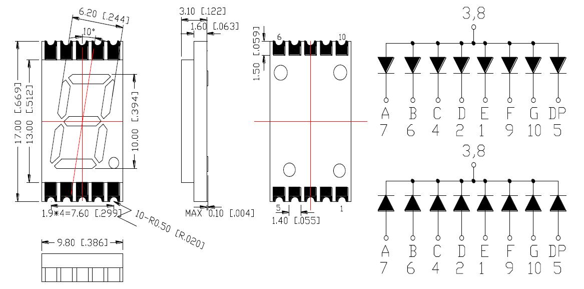 0.39 inch 1 digit SMD display 3913 Pantalla SMD de 0,39 pulgadas y 1 dígito 3913