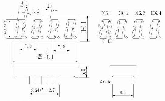 Serie LD3141A / B - Pantalla LED de 7 segmentos cuádruples de 0,31 pulgadas