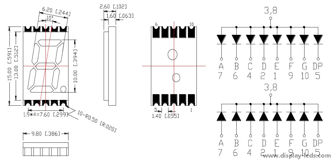 Pantalla SMD ultrafina de 7 segmentos de un solo dígito de 0,39 pulgadas