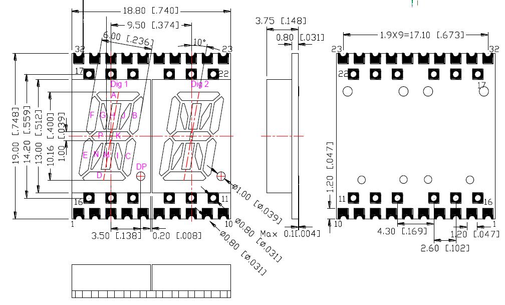 Pantalla alfanum&eacute;rica de 2 d&iacute;gitos de 0,4 pulgadas 4021
