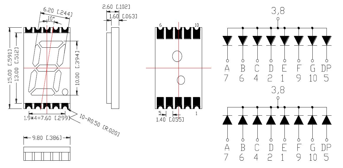 Pantalla SMD de 0,39 pulgadas y 1 d&iacute;gito 3912