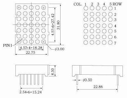 Pantalla LED de matriz de puntos 5x7 de 1,2 pulgadas (30 mm)