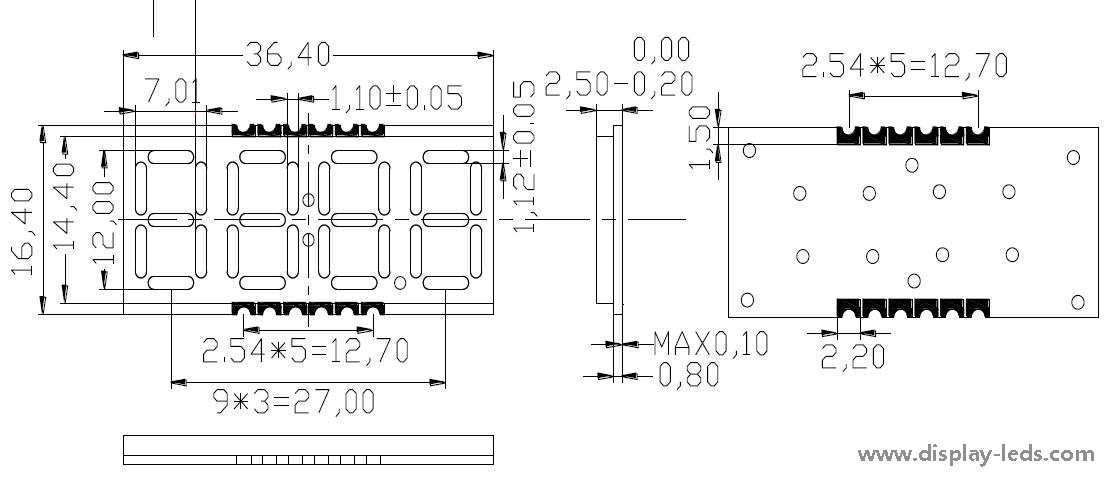 Pantalla SMD de 7 segmentos y cuatro dígitos de 0,39 pulgadas con tipo de reloj
