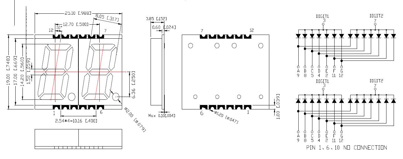 Pantalla SMD de 2 d&iacute;gitos de 0,56 pulgadas 5621