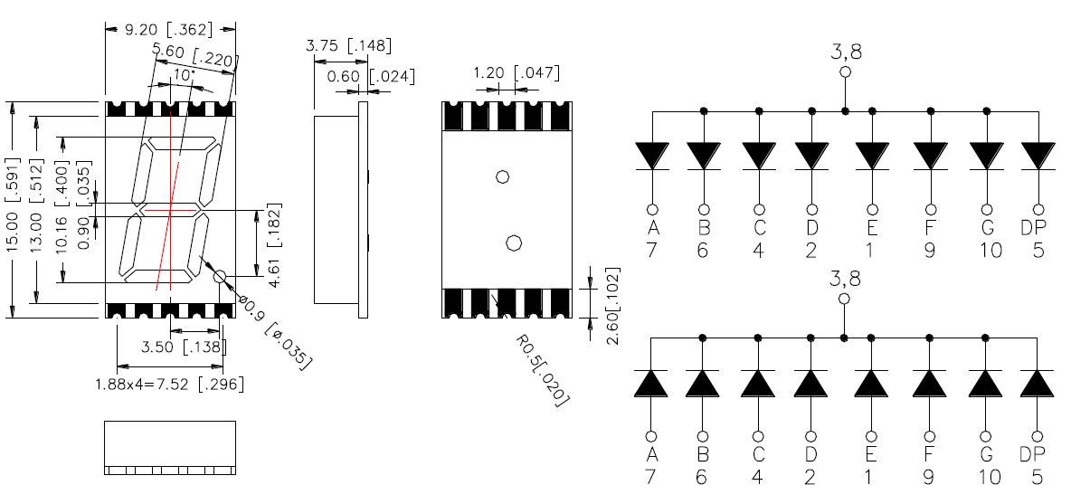 Pantalla SMD de 0,4 pulgadas y 1 d&iacute;gito 4010