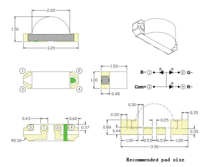 1204 LED de chip de visi&oacute;n lateral RGB