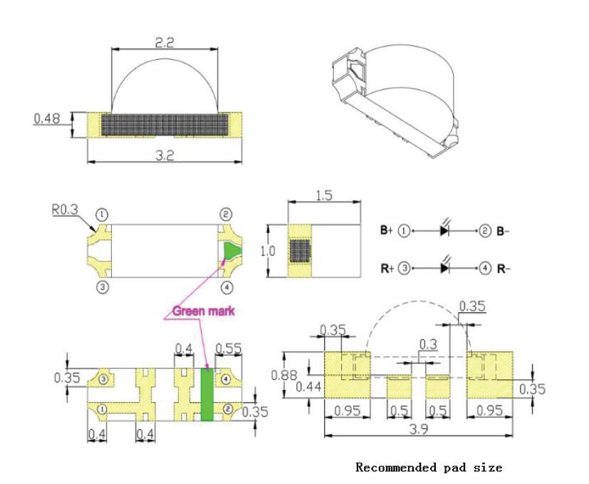 1204 LED de chip azul rojo