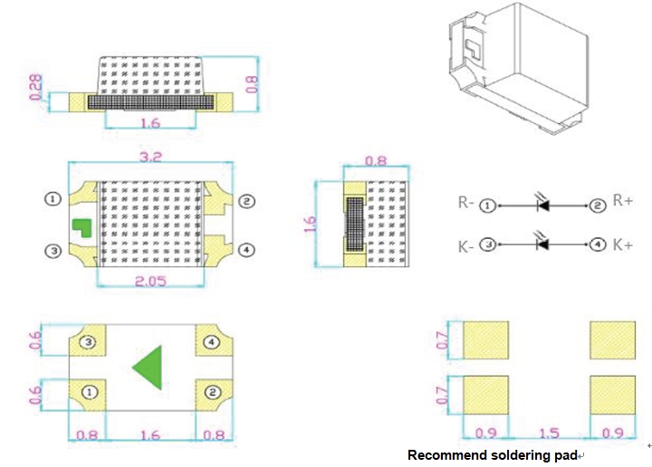 1206 LED SMD de doble color
